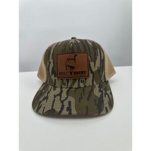 Ol Tom Trucker Hat Mens OSFA Camo Excellent Leather Patch Snapback Hunting Cap